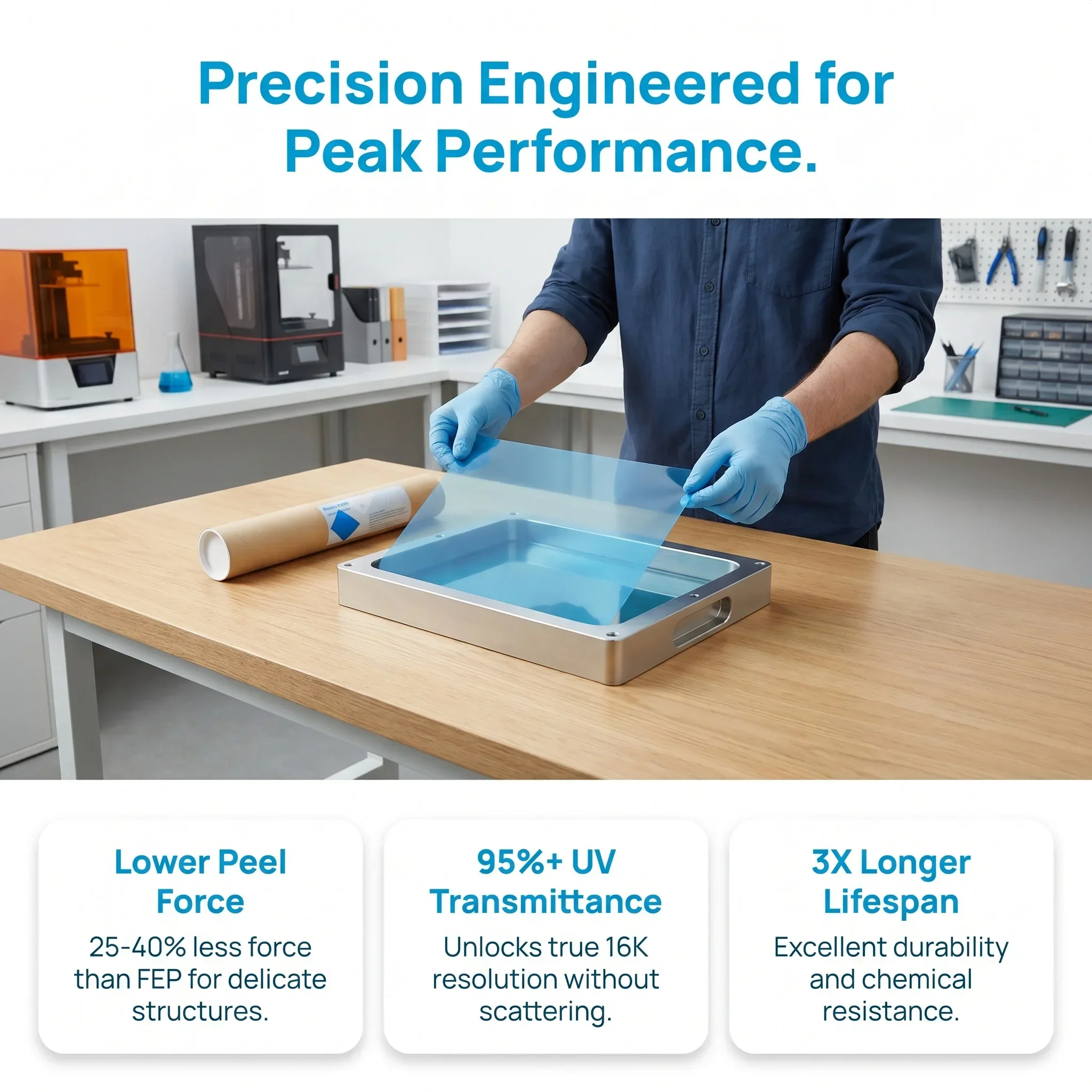 NFEP (PFA) Release Film For Anycubic Photon P1 Precision Die-Cut Low Peel Force 95% UV Transmittance 3D Printer Resin Vat Film