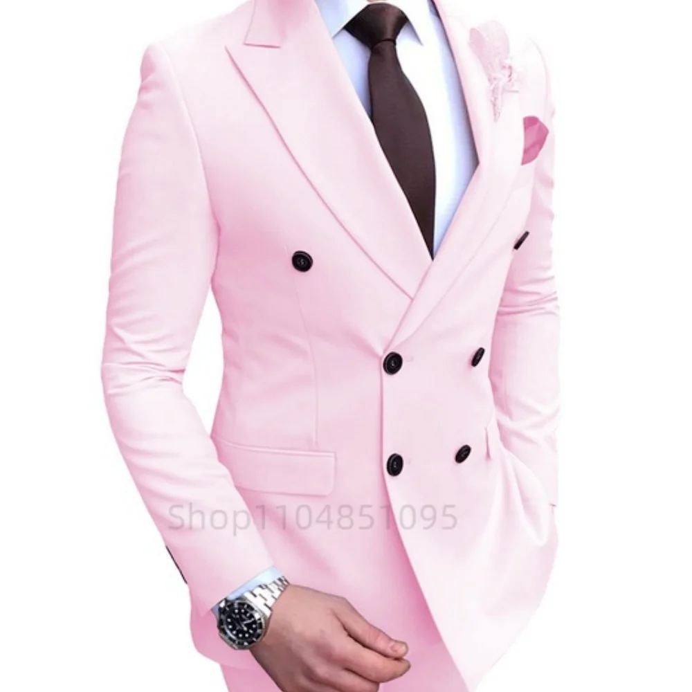 

High-end Brown Men Suits Two-pieces(Jacket+Pants) Set Slim Fit Fashion Handsome Male Formal Wedding Business Clothing