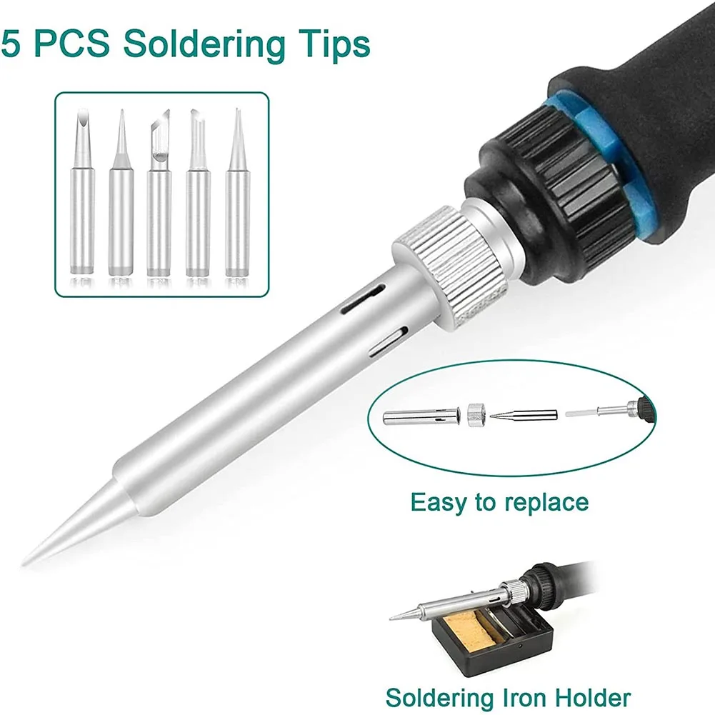 80W LED Digital Soldering Iron Kit with Fast Heat-Up Capability and 5 Interchangeable Tips for Soldering and Rework Applications