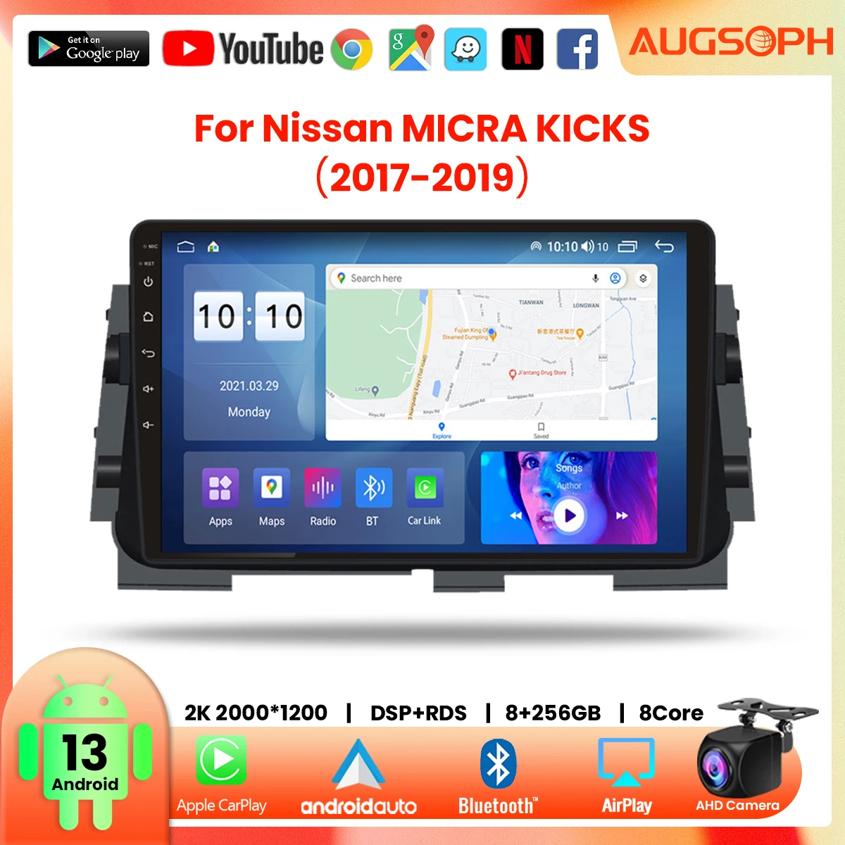 

Автомобильный радиоприемник Android 13 для Nissan MICRA KICKS 2017-2019,10 дюймов мультимедийный плеер с 4G WiFi Carplay и 2Din GPS
