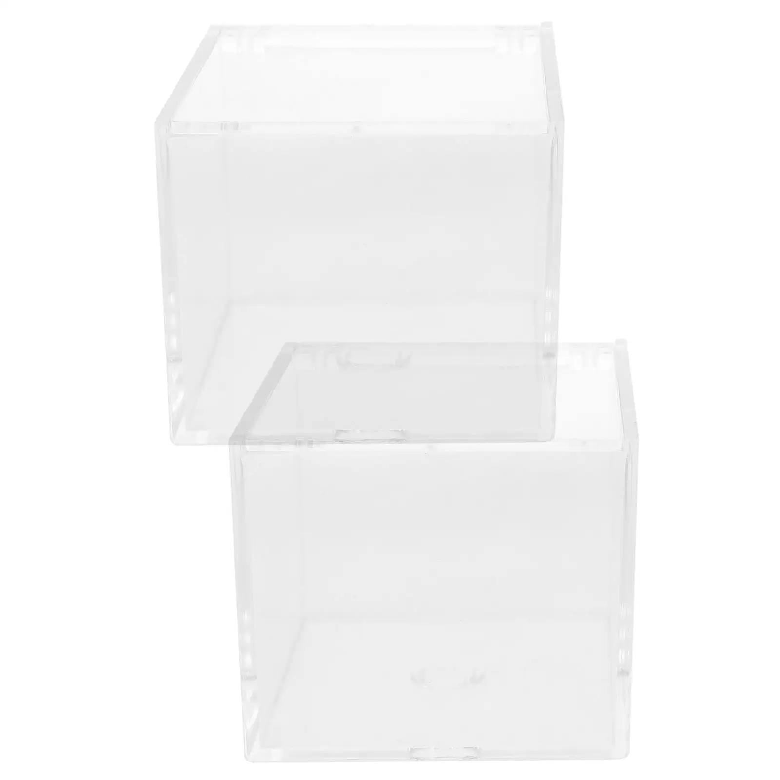 

2Pcs 8cm Acrylic Storage Box Transparent Display Case Square Figurine Holder Dustproof Model Box