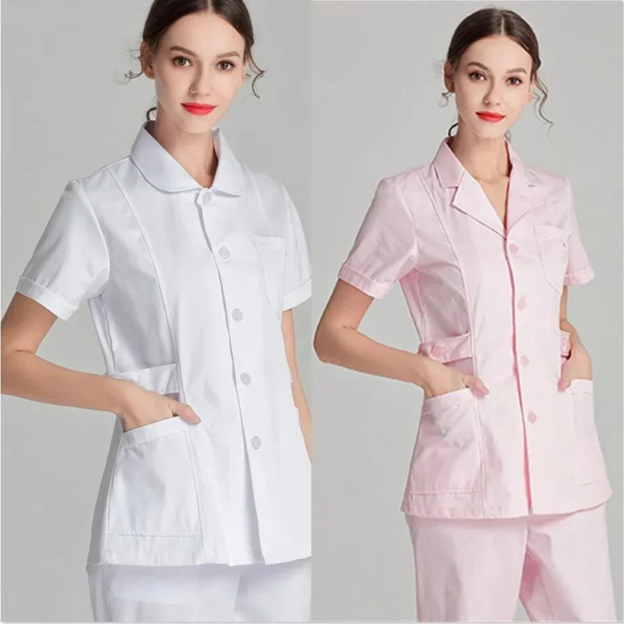 Azul manga longa scrubs top para mulheres, uniformes de enfermeira, jaleco, uniforme médico, outwear, roupas médicas, salão de beleza, 2024