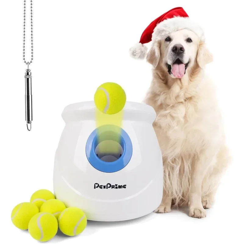 Lanzador de pelotas automático para perros grandes, con 6 pelotas de tenis (2,5 pulgadas), máquina lanzadora de pelotas para perros interactiva interior/exterior para mascotas