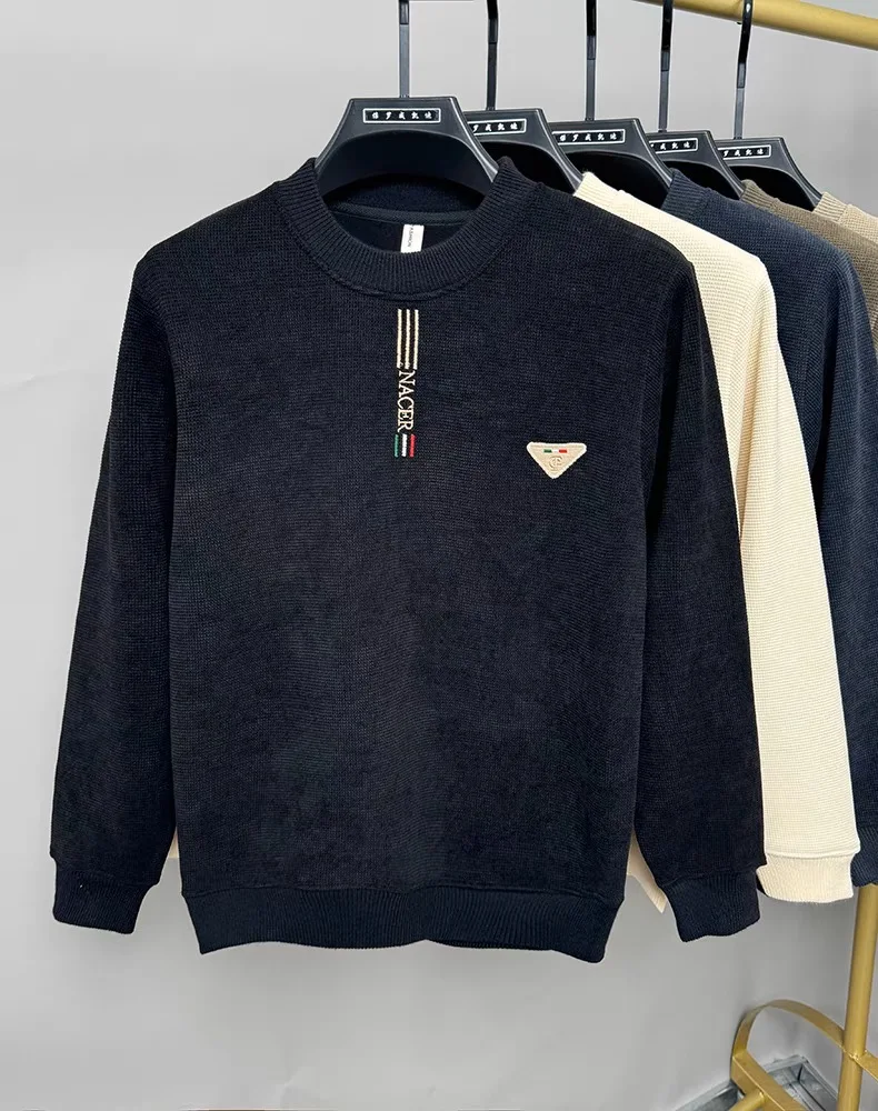 Luxury High Quality 2024Autumn/Winter Round Neck brand Exquisite Embroidery Men\'s Sweater fashion Casual Thick  Knitted pullover