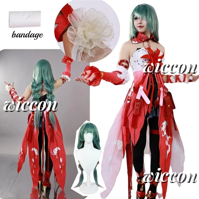 Wuthering Waves Phrolova Косплей Костюм Парик Игра Phrolova Equinox Цветок Красное Платье Женский Хэллоуин Косплей Костюм @ 0Z *