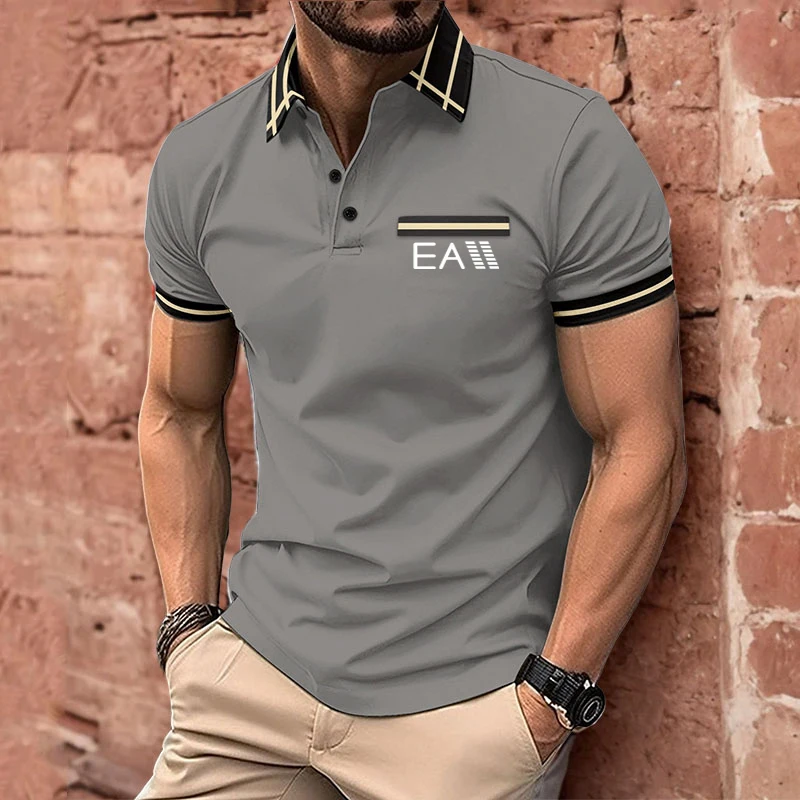 Polo à manches courtes pour hommes, T-shirt décontracté, Revers, Respirant, Solide, Mode masculine, Été, Nouveau