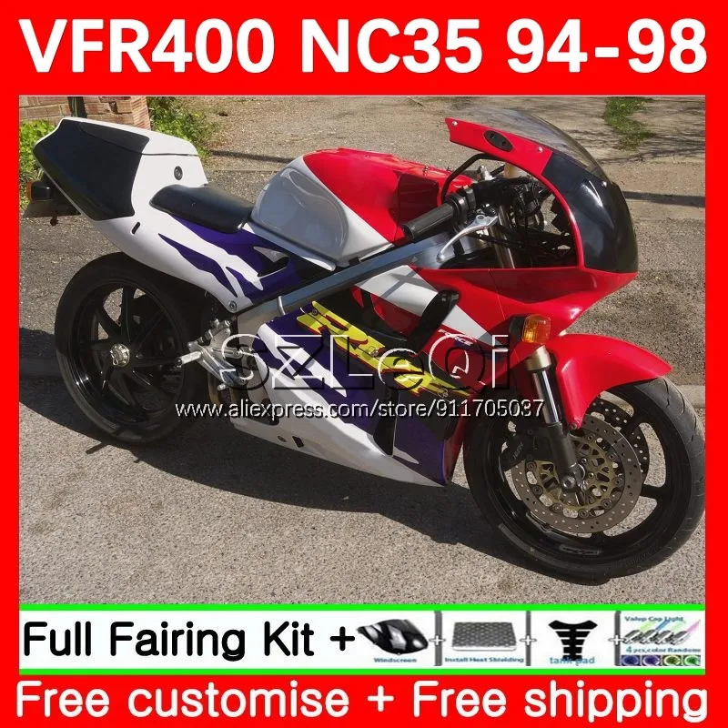 VFR400R For HONDA VFR400 Red white RVF VFR 400 R RR 400R 94 95 96 97 98 65No.94 RVF400R NC35 1994 1995 1996 1997 1998 Fairing