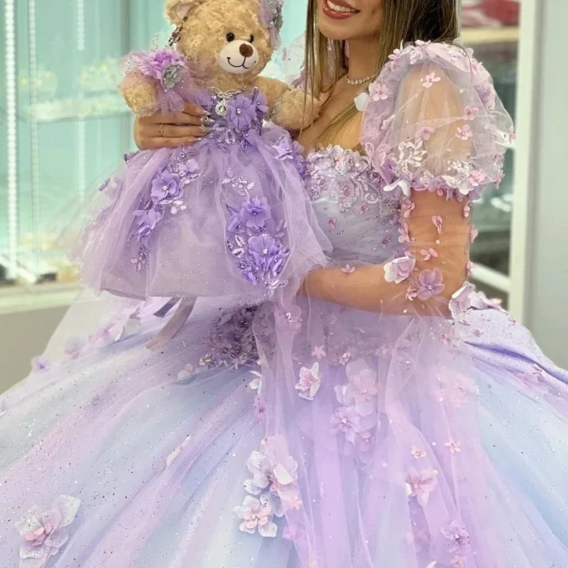 

Luxury Sweetheart Shiny Quinceanera Dresses Ball Gowns Appliques 3D Flowers Beads Formal Party Dress Vestidos De 15 Quinceañera