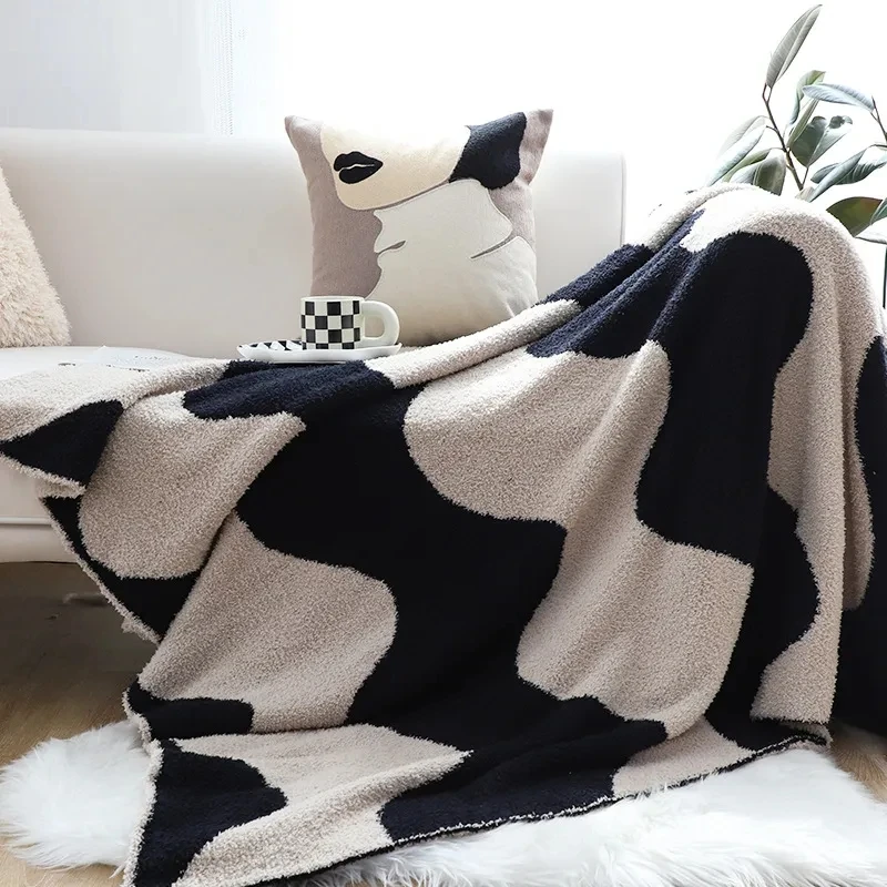 

Warm Half Velvet Knitted Throw Blanket Soft Fleece Blanket Throw for Couch Single Double Size Plush Warm Thick Flannel Blankets