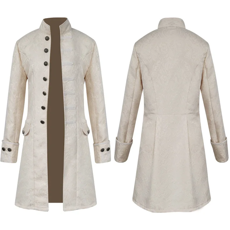 Medieval Renaissance Men Steampunk Trench Coat/ Shirt Fashion Vintage Prince Jacquard Uniform