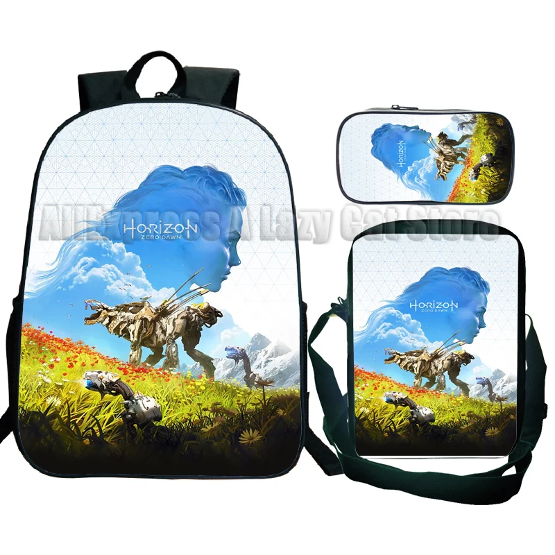 Horizon Forbidden West-mochila escolar de dibujos animados para niño y niña, escolar de 3 piezas morral, Kawaii, Anime