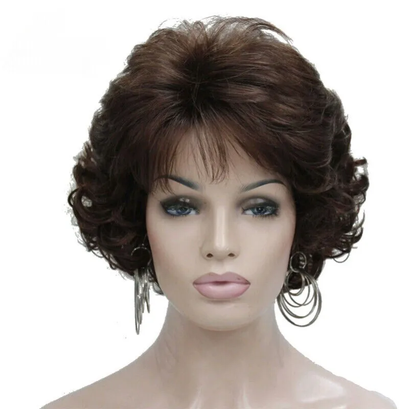

Ladies Wig Brown Short Women's Wavy Curly Synthetic Hair Full Wig