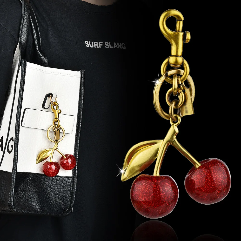 New Fashion Delicious Red Cherry Keychain Summer Fruits Cherries Pendant Keyring For Women Men Jewelry Bag Accessories Gift 2024