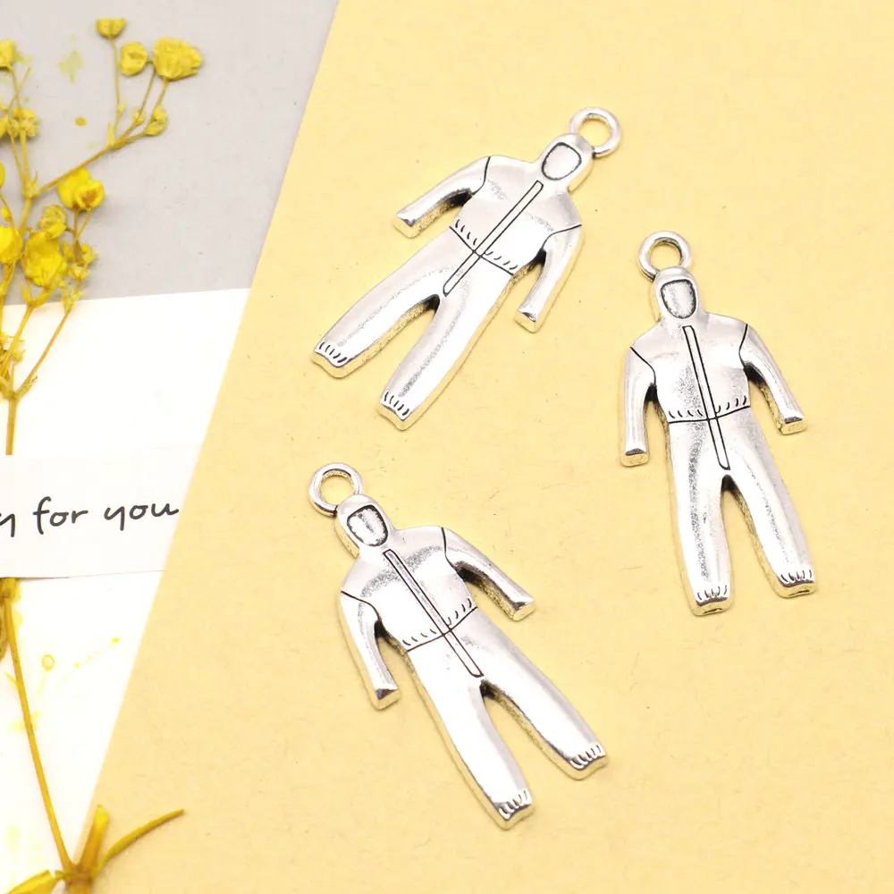 5pcs 18x39mm Protective Clothing Charms Pendant Diy Craft Supplies Cute Jewelry Antique Silver Color