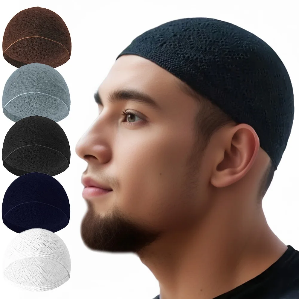 Soft Mesh Men Prayer Hats Solid Color Breathable Knitted Beanie Cap Unisex Jewish India Caps