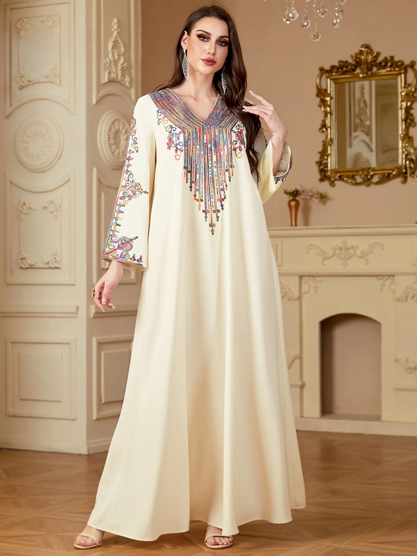 Eid Abito da donna Ricamo Abaya musulmano Party Jalabiya Ramadan Abiti lunghi Caftano Arabo Abito lungo Marocco Abiti Largos Autunno