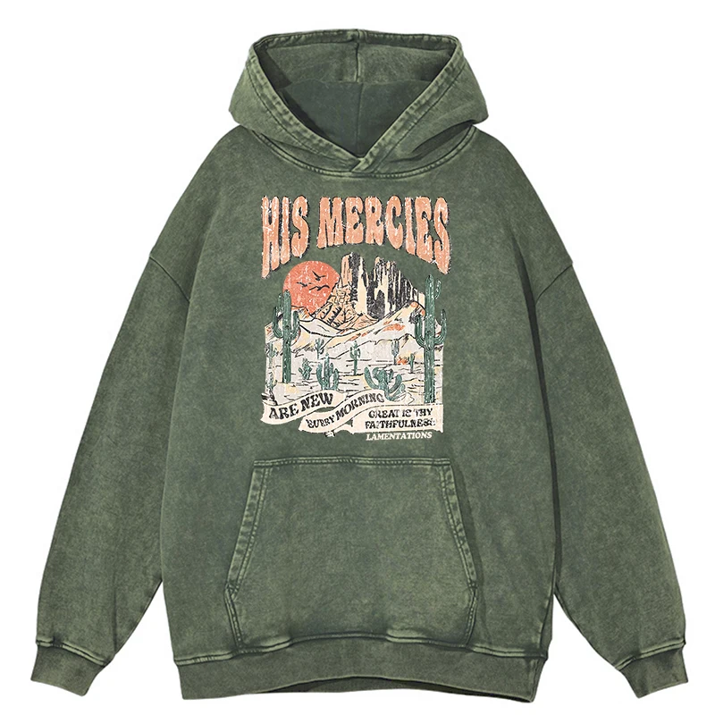 

Retro Distressed Wash His Mercies Are New Every Morning Men Hoodie 100% Cotton Sweatshirt Fashion Oversize Loose Autumn Hooded