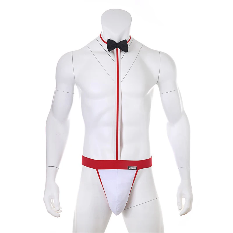 Novelty Sexy Men's Mankini Thong Underwear Erotic Lingerie Waiter Costume Suspender Bodysuit Tie Teddies
