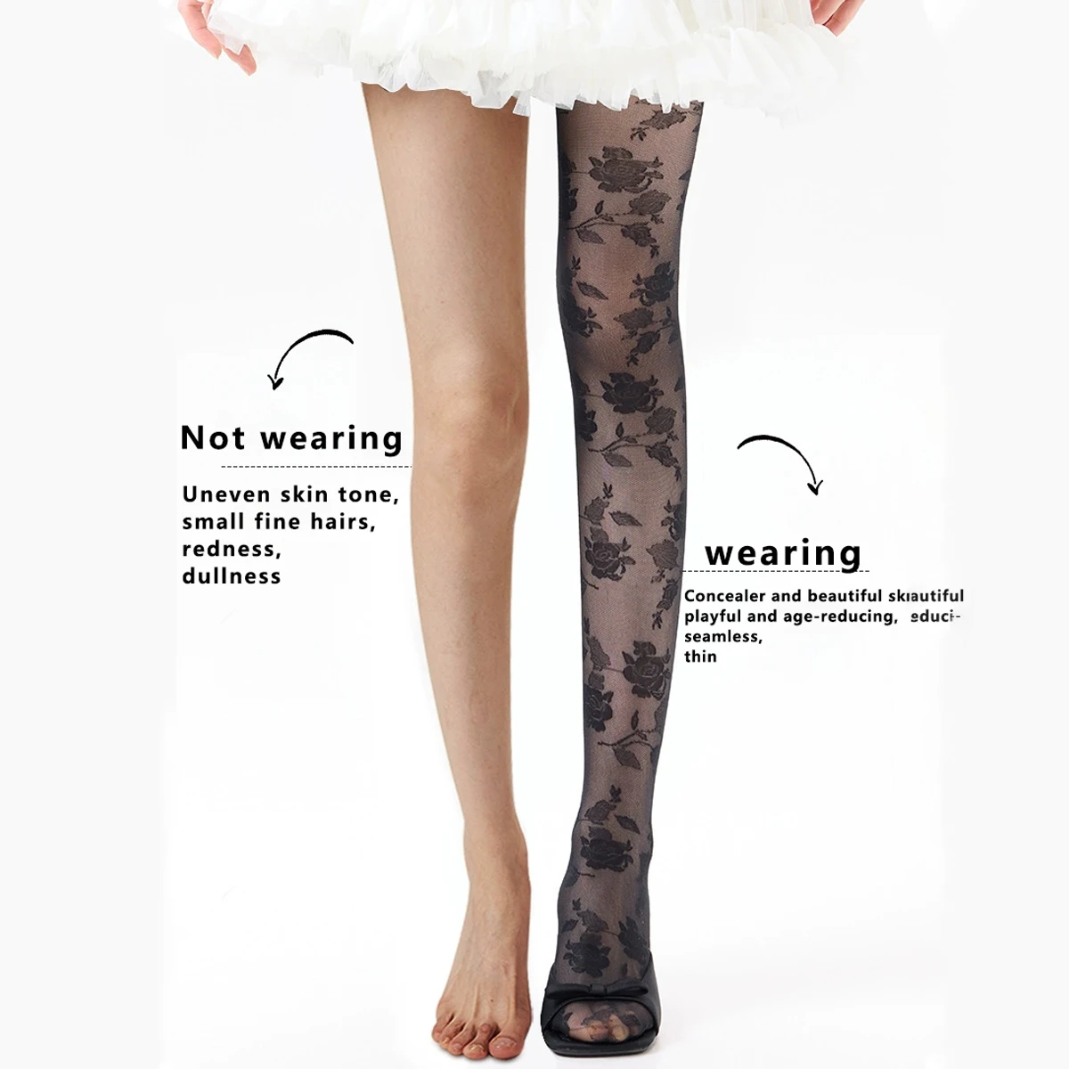 1 Pair of Women's Anti-Tear Pantyhose Highly Stretchy, Breathable, and Comfortable Featuring a Rose Pattern Design