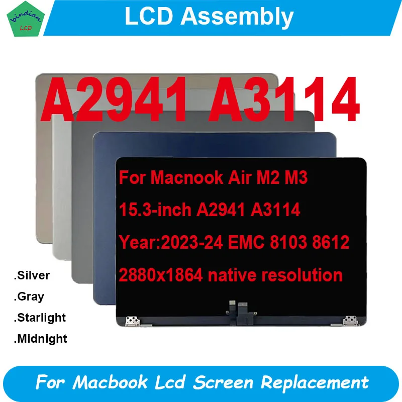 New Laptop LCD Display For Macbook Screen Air 13'' 15'' M2 M3 A2681 A2941 A2337 A1932 A2179 A3114 Screen Repair And Chang