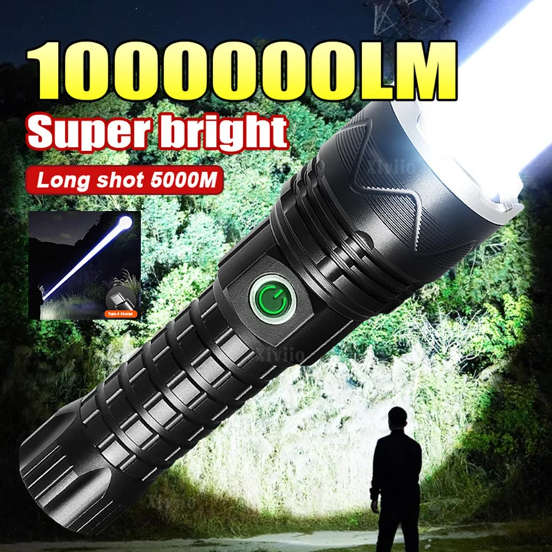 

Rechargeable LED Flashlight Tactical Torch XHP70 Long-Shot 5000M Powerful Lantern Outdoor IP6 Waterproof Super Bright Flashlight