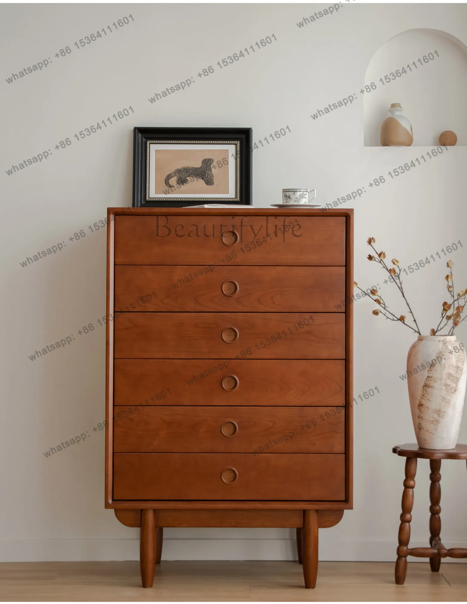 

Nordic solid wood six-chest cabinet storage cherry retro medieval drawer cabinet