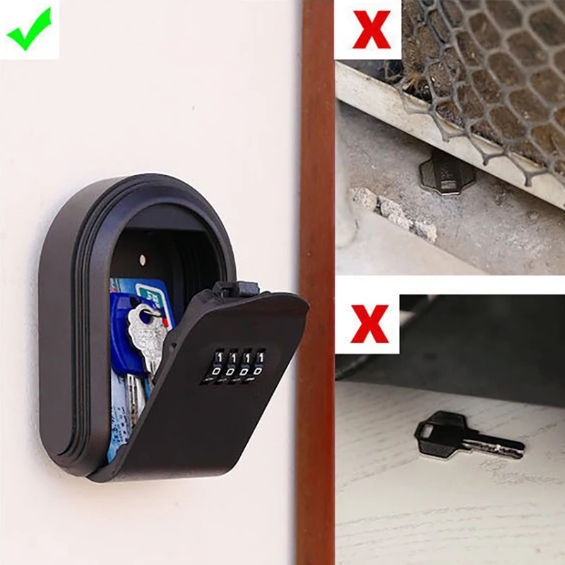 Wall Mount Key Lock Box 4 Digit Password Code Security Lock No Key For Home Office Key Safe Secret Storage Box Organizer