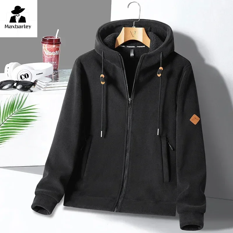 Winter Warm Cashmere Jacket Men's High-end Fleece-lined Thickened Hoodie Coat Casual Women's Outdoor Camping Cold-proof Jacket