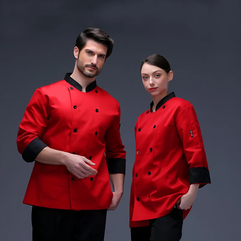 Casacos brancos de manga comprida Chef, Uniforme de cozinha do restaurante Camisa personalizada do logotipo do hotel Serviço de restauração Roupas de trabalho de padaria