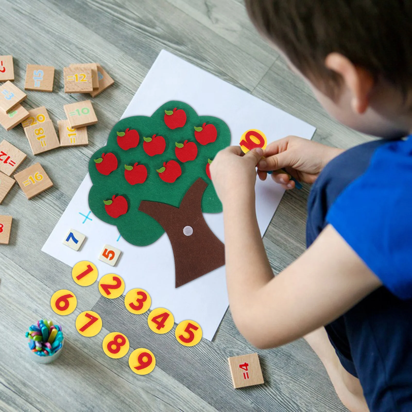 Vilt Kleuterschool Speelgoed Appelboom Digitale DIY Ornament Kinderen Wiskunde Puzzel Bijpassende Educatieve Non-woven Memory Game Appels