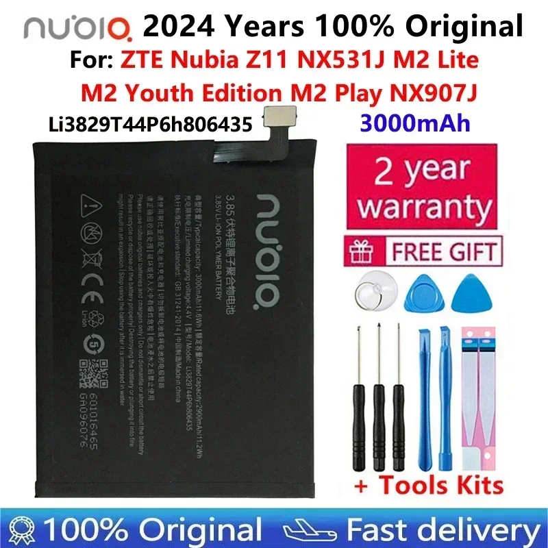 

2024 Years 100% Original Battery 3000mAh Li3829T44P6h806435 For ZTE Nubia Z11 NX531J M2 Lite M2 Youth Edition M2 Play NX907J