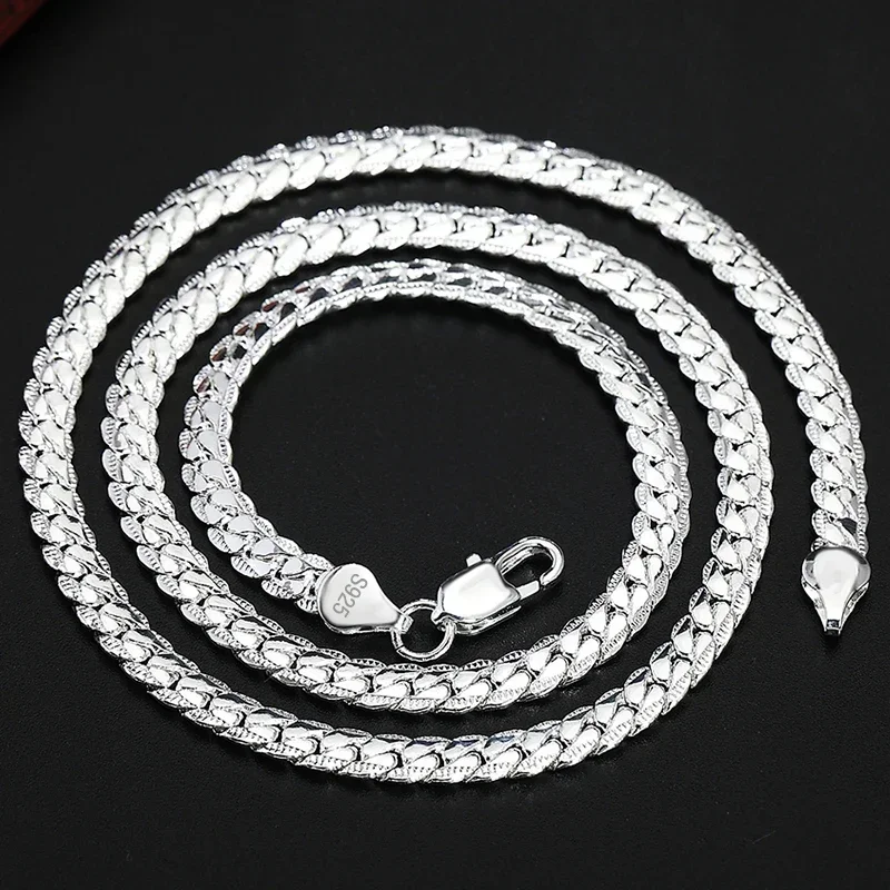 Collar de plata de ley 925 para hombre y mujer, cadena fina de oro de 18K, 5MM, lateral completo, joyería de compromiso de boda, gran oferta