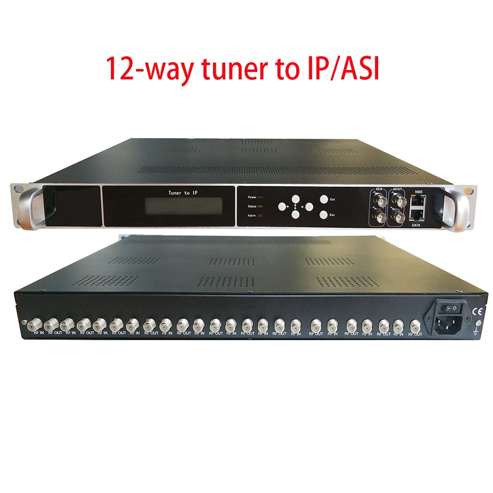 12-Channel Tuner IP Gateway DVB-C DVB-T DVB-T2 DVB-S DVB-S2 ISDB-T ATSC Receiver for Satellite Radio TV Broadcasting Equipment