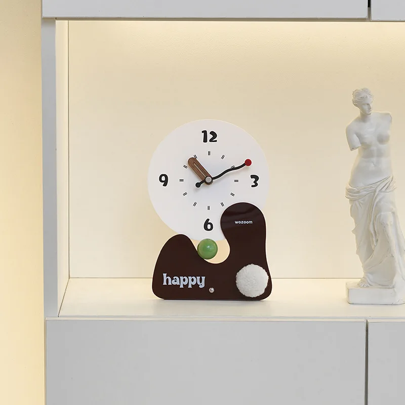 

Modern Table Clock Creative Decorative Desk Clock with Unique Round Dial and Cute Happy Base for Home Office Living Room Decor