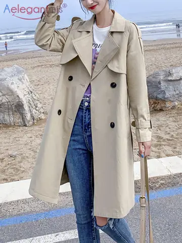 Long Women's Trench Coat with Sashes Aelegantmis