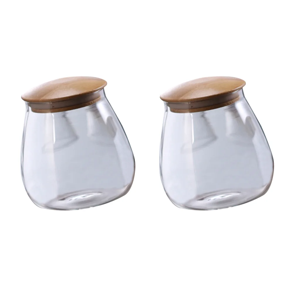 

2 Pcs Mushroom Storage Jar Airtight Canisters Sealed Glass Tea Containers Wooden