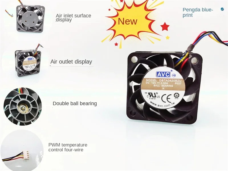 

DBTA0420B2U Double Ball Server 4020 High Rotation PWM Temperature Control Four Wire 4CM 12V 0.5A Fan 40*40*20MM