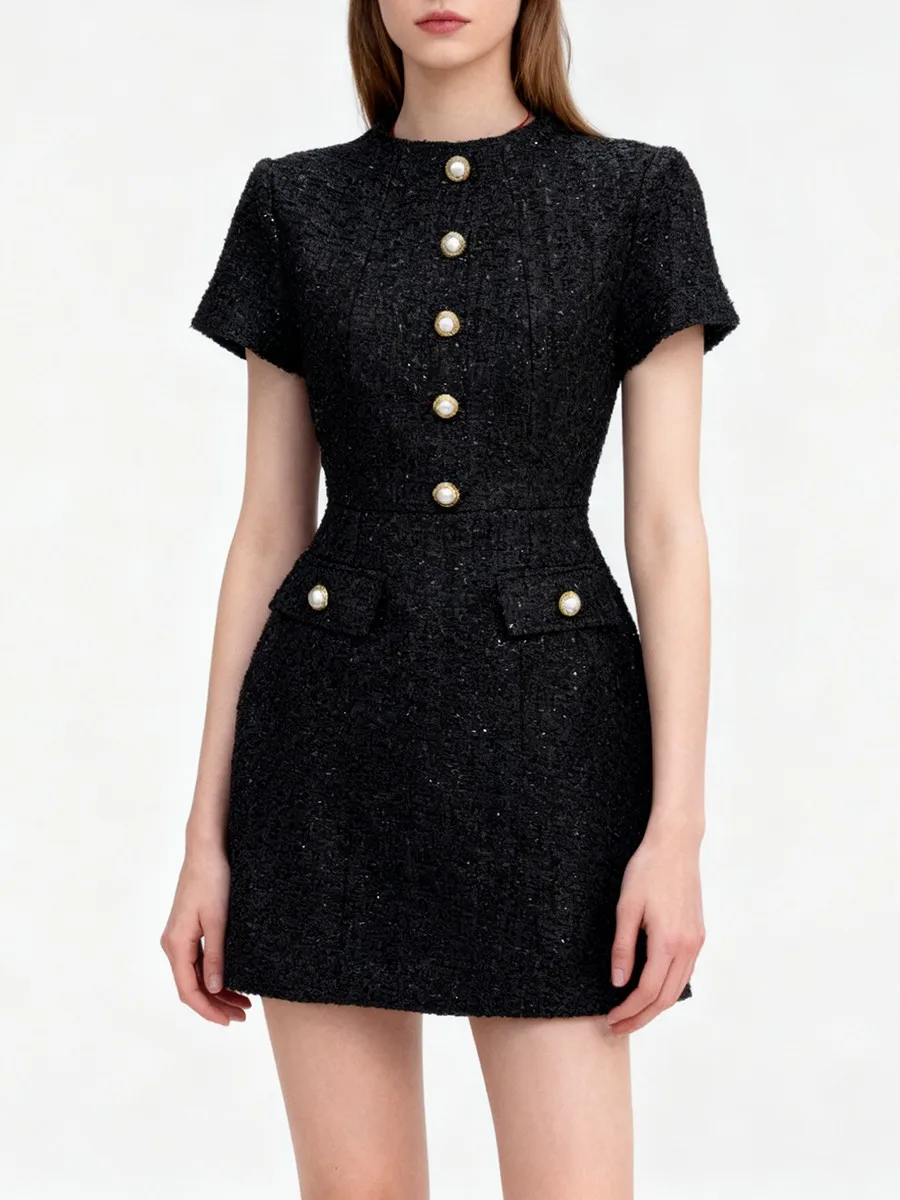 TWOTWINSTYLE الصلبة التخسيس تقسم أزرار فساتين أنيقة للنساء جولة Enck قصيرة الأكمام عالية الخصر فستان قصير الإناث جديد