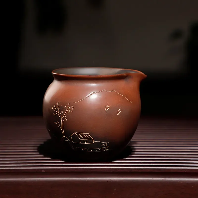 Guangxi Qinzhou Nixing pottery fair cup master cup mud engraved teapot tea set public cup divided tea set fair pot