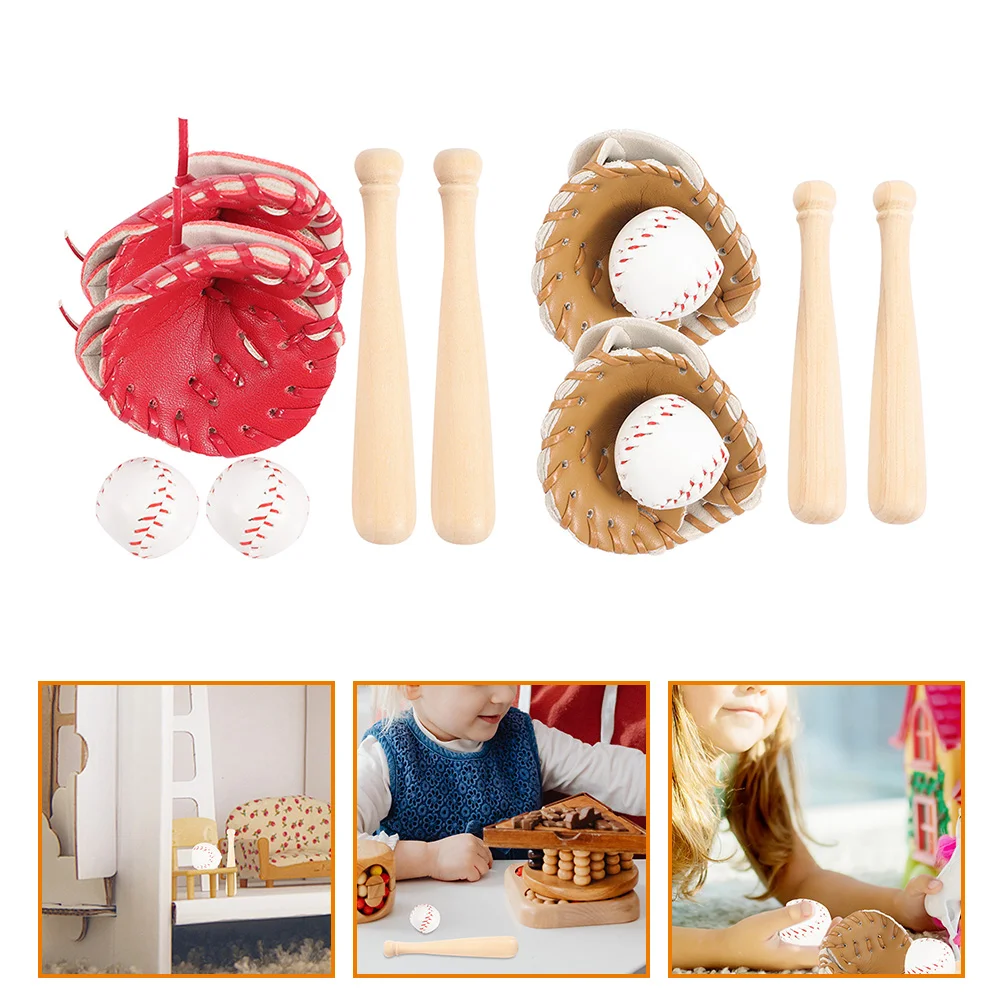 

Outdoor Baseball and Softball Three-piece Set Toy Mini Glove Dolls House Kit Pretend