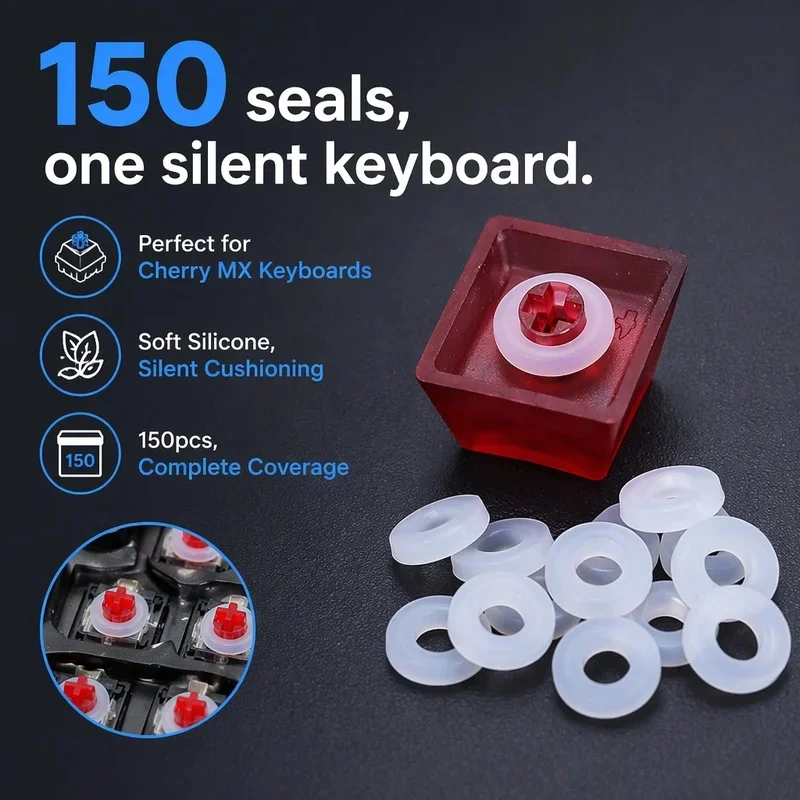 150PCS For Mechanical Keyboard O-Ring Switch Dampeners Clear Rubber Sound Dampeners for Cherry MX Switches & MX-Style Keycaps