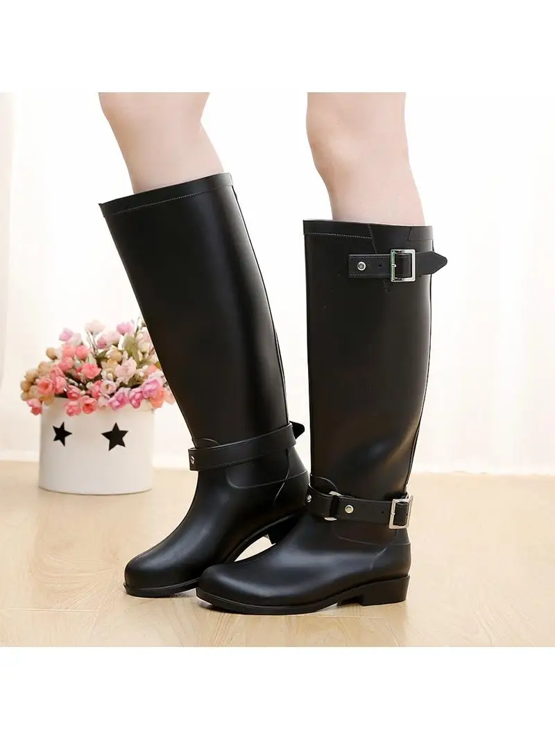 

Fashionable Waterproof Motorcycle Boots Women's Zipper Boots Rain Shoes Snow Boots High-Tube Rain Boots Red Pull Chain