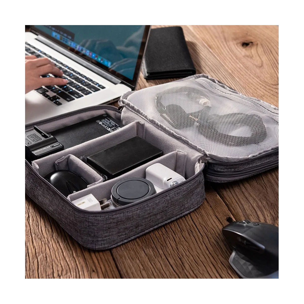 Bolsa de armazenamento multifuncional para cabo de dados, bolsa digital, energia móvel e armazenamento de fones de ouvido, preto, 3 camadas