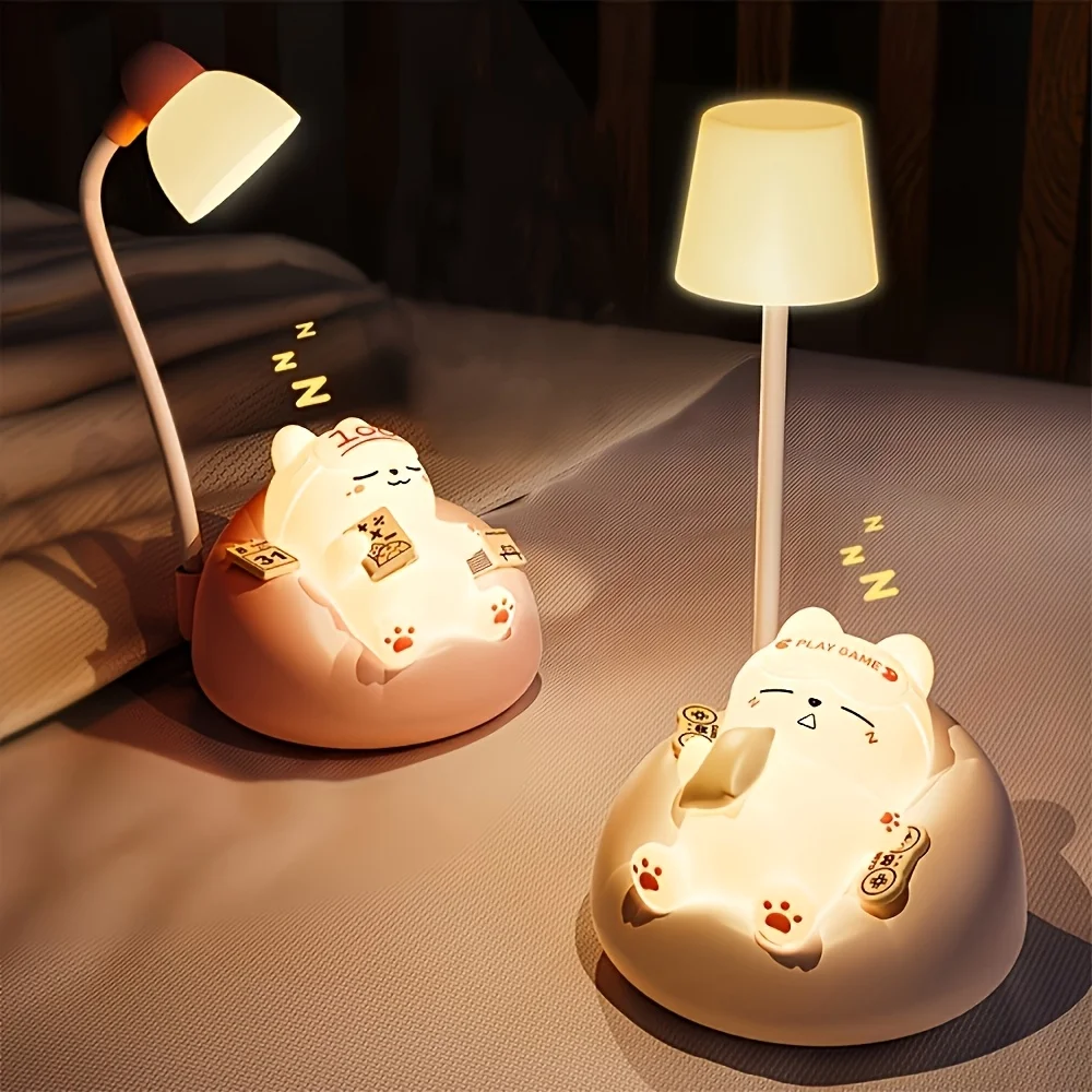

1pc Cat Night Light USB Rechargeable 3-Level Brightness Mini LED Table Light Cute Cartoon Holiday Gift LED Lights for Bedroom