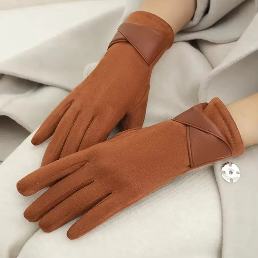 Ladies' Warm Windproof Gloves Korean Suede Velvet Gloves Simple Fashion Touch Screen Gloves Winter Outings Versatile Accessories