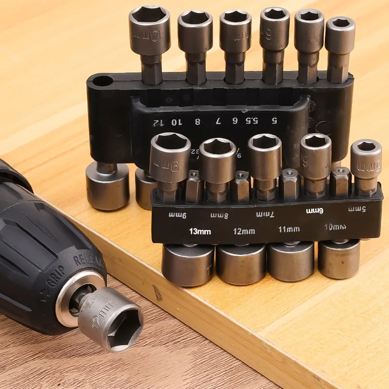 14/9PCS Hexagon Shank Sockets Sleeve Nut Driver Set Heavy Duty Impact Socket Adapter For Drill Bits Wrenches Power Hand Tools