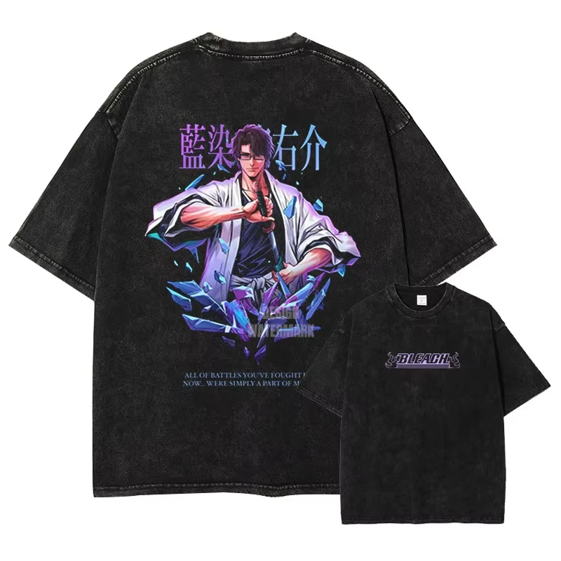 Bleach Vintage Washed Retro Harajuku Oversized Unisex T-shirt Streetwear Trendy Cotton Casual Streetwear Fashion high quality