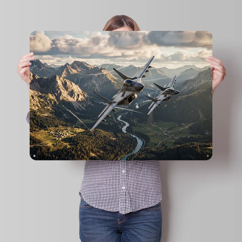 Fighter Jets Flying Over Mountains Metal Poster Perfect Gift for Fans Lovers Personalized Wall Art Metal Sign for Vintage Decor