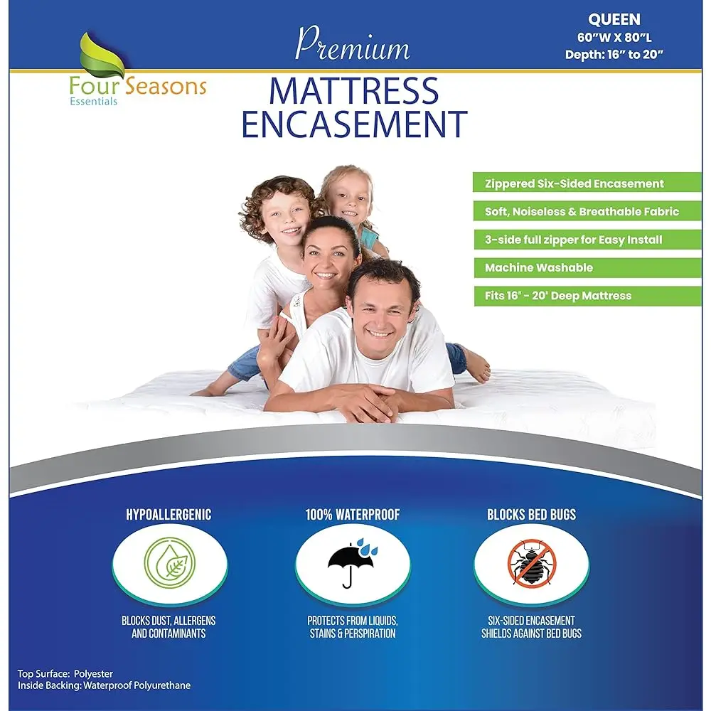 

Queen Mattr Protector Bedbug Waterproof Zippered Cover - Deep Pocket Fits Up To 20"" Depth - Hypoallergenic Premium Quality