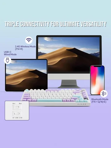 Ajazz AK820/AK820Pro Gaming Mechanical Keyboard Bluetooth 5.1/Wireless/C-Wired Customized Keyboard with Knob Hot Swapping Gasket